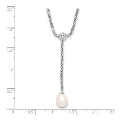 Sterling Silver Freshwater Cultured Pearl & CZ Drop Necklace – view 4