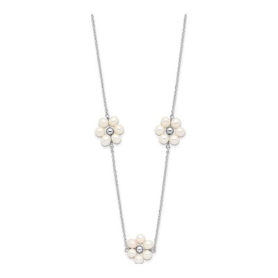 Sterling Silver Freshwater Cultured Pearl Flower Necklace – view 2