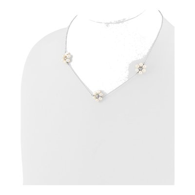 Sterling Silver Freshwater Cultured Pearl Flower Necklace – view 3
