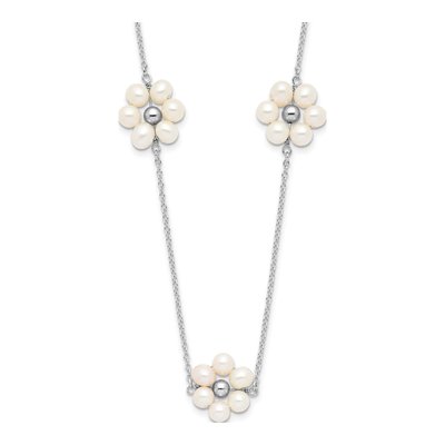 Sterling Silver Freshwater Cultured Pearl Flower Necklace