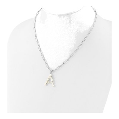 Sterling Silver Freshwater Cultured Pearl Letter A Necklace – view 3