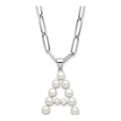 Sterling Silver Freshwater Cultured Pearl Letter A Necklace