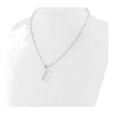 Sterling Silver Freshwater Cultured Pearl Letter E Necklace – view 3