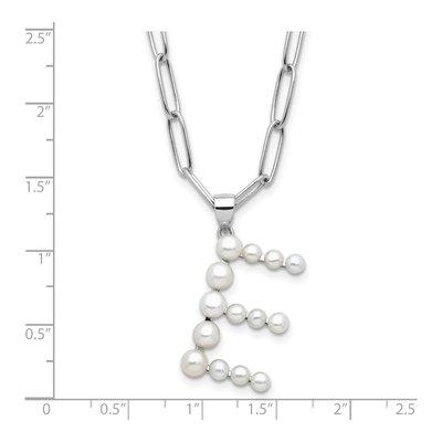 Sterling Silver Freshwater Cultured Pearl Letter E Necklace – view 4