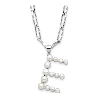 Sterling Silver Freshwater Cultured Pearl Letter E Necklace