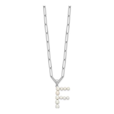 Sterling Silver Freshwater Cultured Pearl Letter F Necklace – view 2