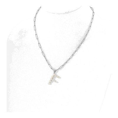 Sterling Silver Freshwater Cultured Pearl Letter F Necklace – view 3