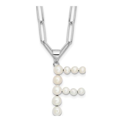 Sterling Silver Freshwater Cultured Pearl Letter F Necklace