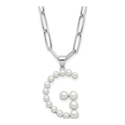Sterling Silver Freshwater Cultured Pearl Letter G Necklace