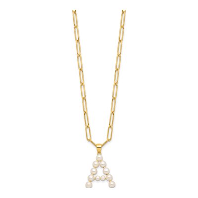 Gold-Plated Sterling Silver Freshwater Cultured Pearl Letter A Necklace – view 2