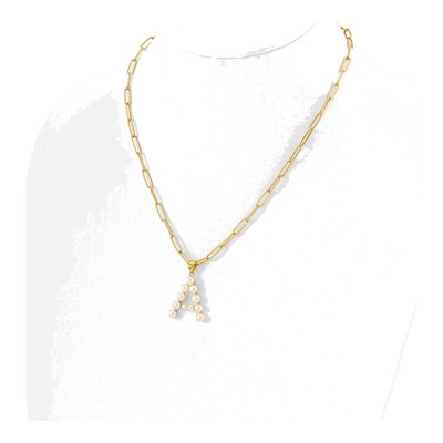 Gold-Plated Sterling Silver Freshwater Cultured Pearl Letter A Necklace – view 3