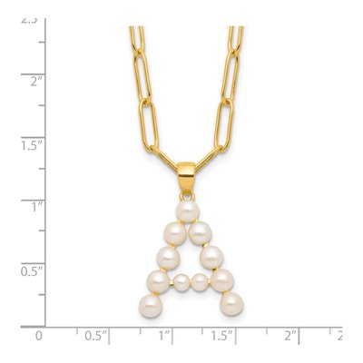 Gold-Plated Sterling Silver Freshwater Cultured Pearl Letter A Necklace – view 4