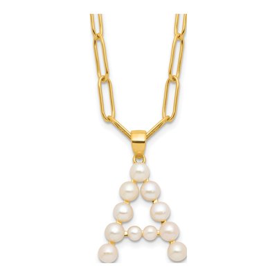 Gold-Plated Sterling Silver Freshwater Cultured Pearl Letter A Necklace