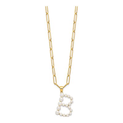 Gold-Plated Sterling Silver Freshwater Cultured Pearl Letter B Necklace – view 2