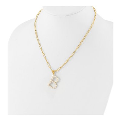 Gold-Plated Sterling Silver Freshwater Cultured Pearl Letter B Necklace – view 3