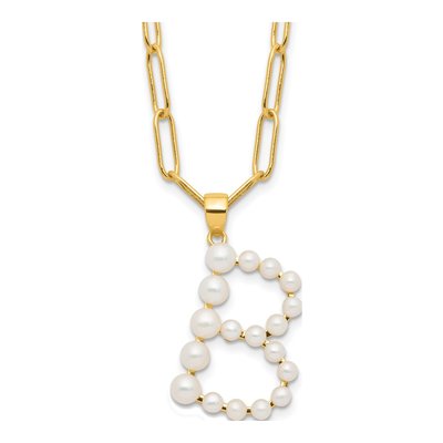 Gold-Plated Sterling Silver Freshwater Cultured Pearl Letter B Necklace