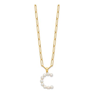 Gold-Plated Sterling Silver Freshwater Cultured Pearl Letter C Necklace – view 2