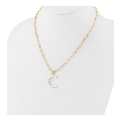 Gold-Plated Sterling Silver Freshwater Cultured Pearl Letter C Necklace – view 3