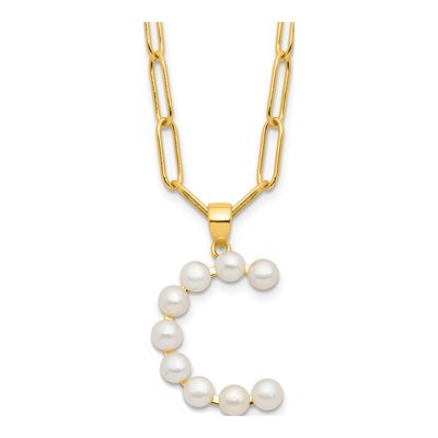 Gold-Plated Sterling Silver Freshwater Cultured Pearl Letter C Necklace