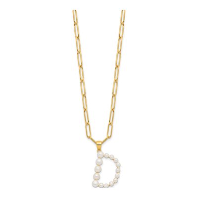 Gold-Plated Sterling Silver Freshwater Cultured Pearl Letter D Necklace – view 2