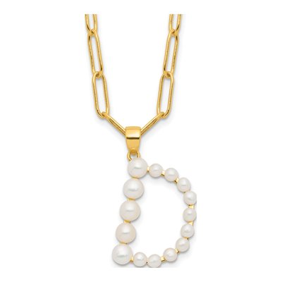 Gold-Plated Sterling Silver Freshwater Cultured Pearl Letter D Necklace