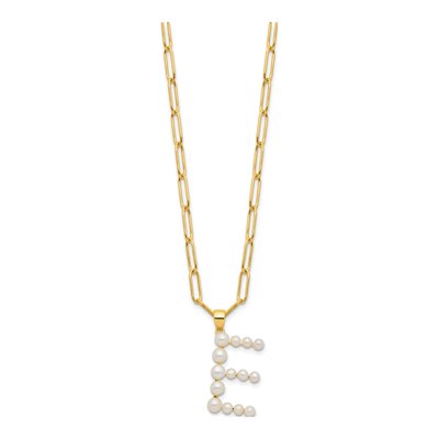 Gold-Plated Sterling Silver Freshwater Cultured Pearl Letter E Necklace – view 2