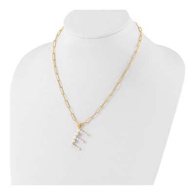 Gold-Plated Sterling Silver Freshwater Cultured Pearl Letter E Necklace – view 3