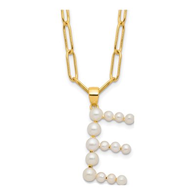 Gold-Plated Sterling Silver Freshwater Cultured Pearl Letter E Necklace