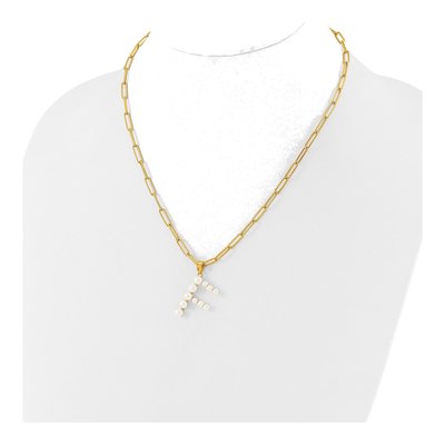 Gold-Plated Sterling Silver Freshwater Cultured Pearl Letter F Necklace – view 3