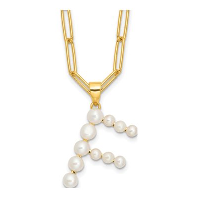 Gold-Plated Sterling Silver Freshwater Cultured Pearl Letter F Necklace