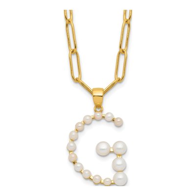 Gold-Plated Sterling Silver Freshwater Cultured Pearl Letter G Necklace