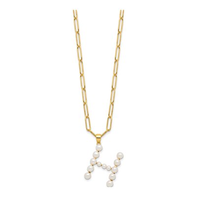 Gold-Plated Sterling Silver Freshwater Cultured Pearl Letter H Necklace – view 2