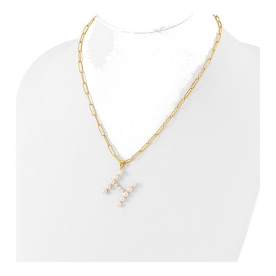 Gold-Plated Sterling Silver Freshwater Cultured Pearl Letter H Necklace – view 3