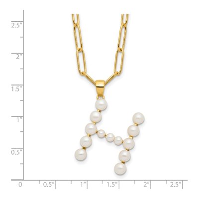 Gold-Plated Sterling Silver Freshwater Cultured Pearl Letter H Necklace – view 4