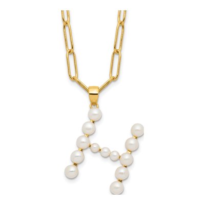 Gold-Plated Sterling Silver Freshwater Cultured Pearl Letter H Necklace