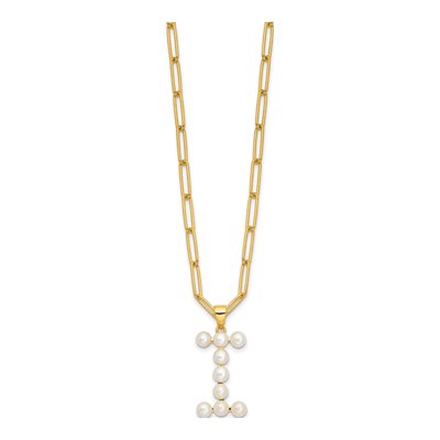 Gold-Plated Sterling Silver Freshwater Cultured Pearl Letter I Necklace – view 2
