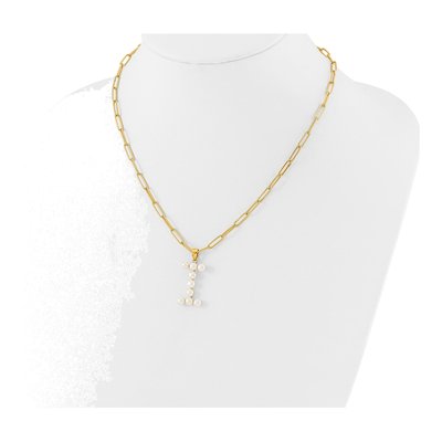 Gold-Plated Sterling Silver Freshwater Cultured Pearl Letter I Necklace – view 3