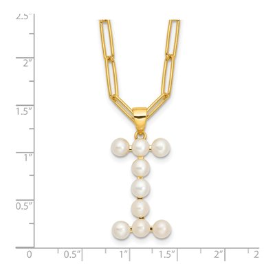 Gold-Plated Sterling Silver Freshwater Cultured Pearl Letter I Necklace – view 4