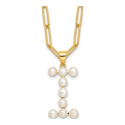 Gold-Plated Sterling Silver Freshwater Cultured Pearl Letter I Necklace