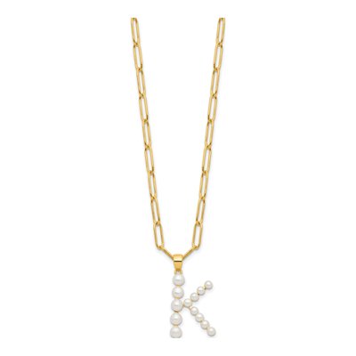 Gold-Plated Sterling Silver Freshwater Cultured Pearl Letter K Necklace – view 2
