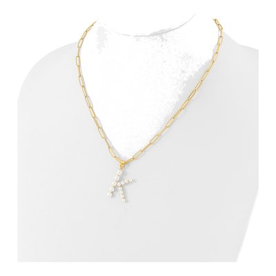 Gold-Plated Sterling Silver Freshwater Cultured Pearl Letter K Necklace – view 3