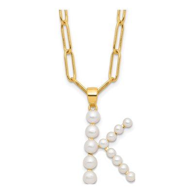 Gold-Plated Sterling Silver Freshwater Cultured Pearl Letter K Necklace