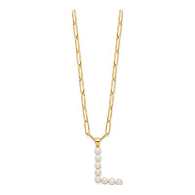 Gold-Plated Sterling Silver Freshwater Cultured Pearl Letter L Necklace – view 2