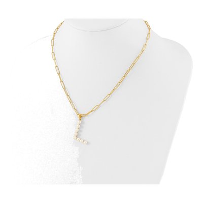Gold-Plated Sterling Silver Freshwater Cultured Pearl Letter L Necklace – view 3