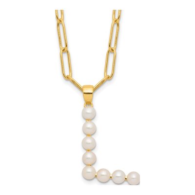 Gold-Plated Sterling Silver Freshwater Cultured Pearl Letter L Necklace