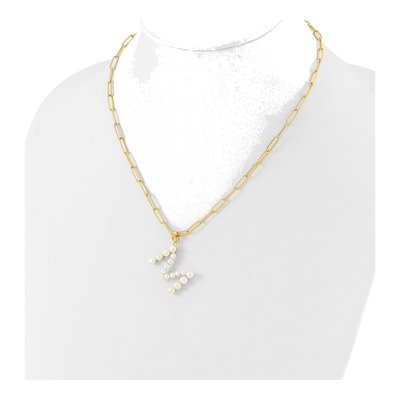 Gold-Plated Sterling Silver Freshwater Cultured Pearl Letter M Necklace – view 3