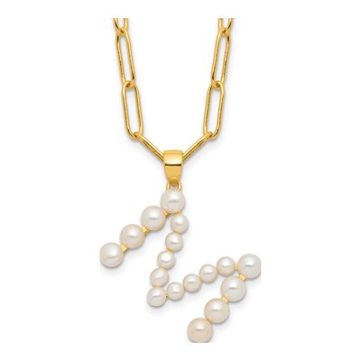 Gold-Plated Sterling Silver Freshwater Cultured Pearl Letter M Necklace