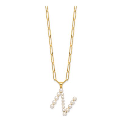 Gold-Plated Sterling Silver Freshwater Cultured Pearl Letter N Necklace – view 2
