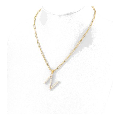 Gold-Plated Sterling Silver Freshwater Cultured Pearl Letter N Necklace – view 3