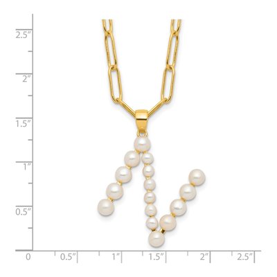 Gold-Plated Sterling Silver Freshwater Cultured Pearl Letter N Necklace – view 4